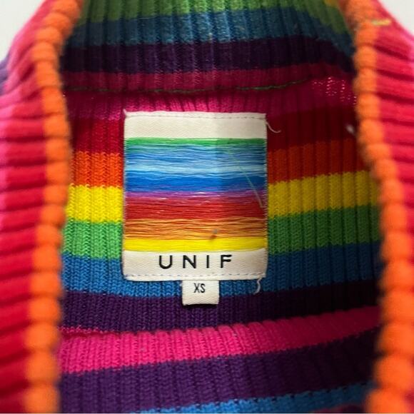 Unif Over the Rainbow Ribbed Logo Streetwear Colorful Mock Neck Crop Top Size XS - Picture 4 of 7